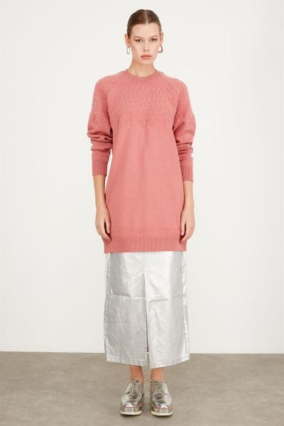 SIFIR YAKA ROBASI DESENLİ TUNİK SOMON /TIĞTRİKO