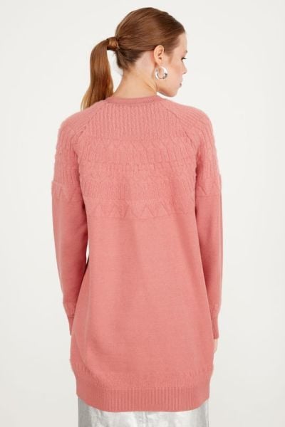 SIFIR YAKA ROBASI DESENLİ TUNİK SOMON /TIĞTRİKO