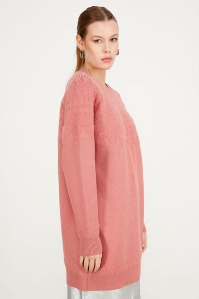 SIFIR YAKA ROBASI DESENLİ TUNİK SOMON /TIĞTRİKO