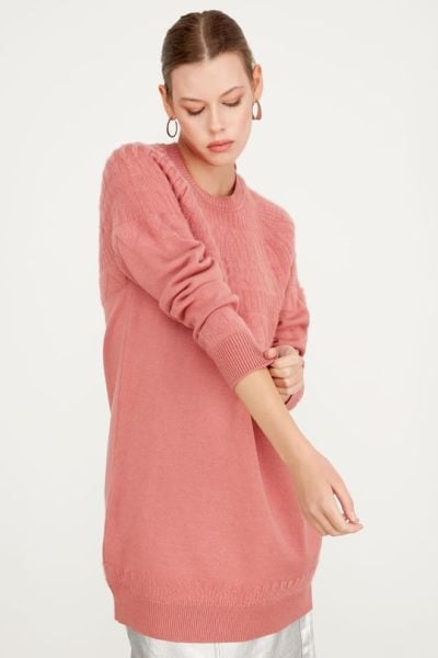 SIFIR YAKA ROBASI DESENLİ TUNİK SOMON /TIĞTRİKO