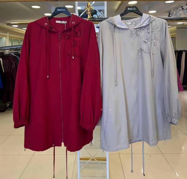 NAKIŞ DETAYLI KAPÜŞONLU TRENÇ/SEÇİL