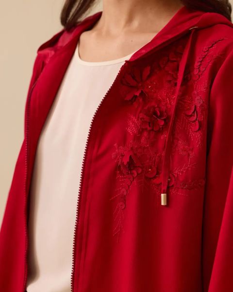 NAKIŞ DETAYLI KAPÜŞONLU TRENÇ/SEÇİL