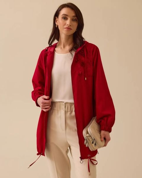 NAKIŞ DETAYLI KAPÜŞONLU TRENÇ/SEÇİL