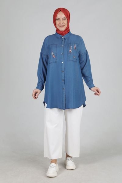 Büyük Beden Tesettür Taşlı Tensel Tunik