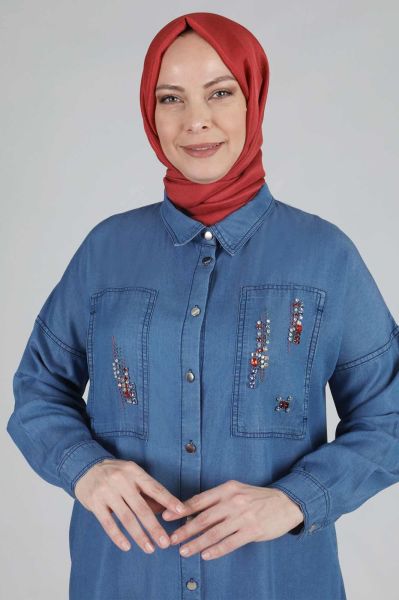 Büyük Beden Tesettür Taşlı Tensel Tunik