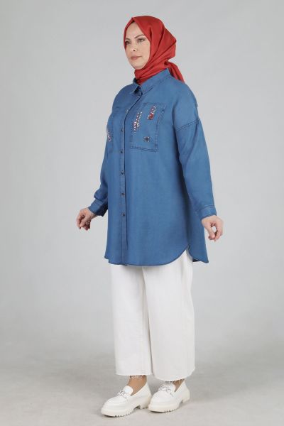 Büyük Beden Tesettür Taşlı Tensel Tunik