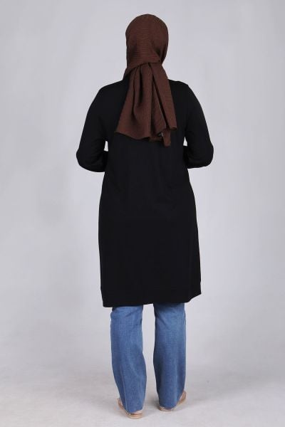 Büyük Beden Tesettür Örme Viskon Spor Tunik Siyah