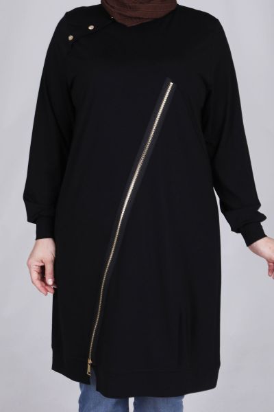 Büyük Beden Tesettür Örme Viskon Spor Tunik Siyah