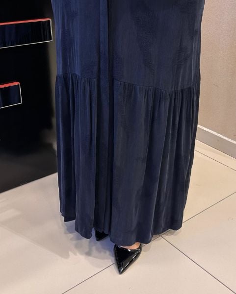 KENDİNDEN DESENLİ İPEK CUPRA ELBİSE/NUSS