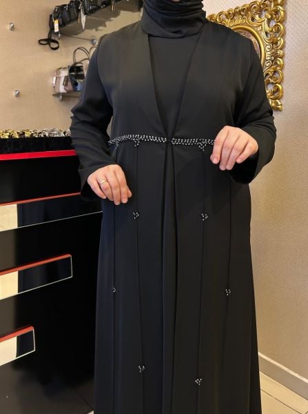 ﻿KOLSUZ ELBİSE VE TAŞ İŞLEMELİ ABAYA TAKIM/ QEFFA