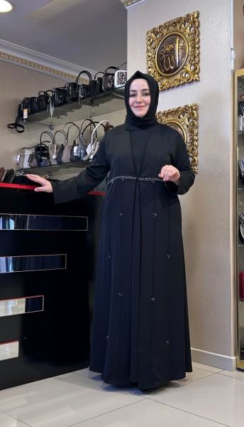 KOLSUZ ELBİSE VE TAŞ İŞLEMELİ ABAYA TAKIM/ QEFFA