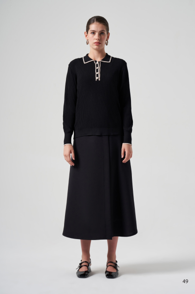 POLO YAKA DTY. ETEK ÜSTÜ MERSERİZE BLUZ/ NUSS