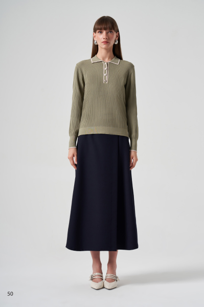 POLO YAKA DTY. ETEK ÜSTÜ MERSERİZE BLUZ/ NUSS