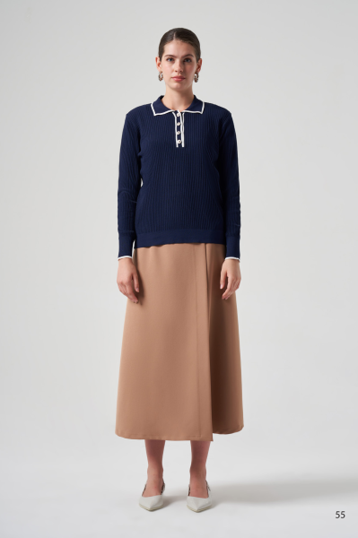 POLO YAKA DTY. ETEK ÜSTÜ MERSERİZE BLUZ/ NUSS