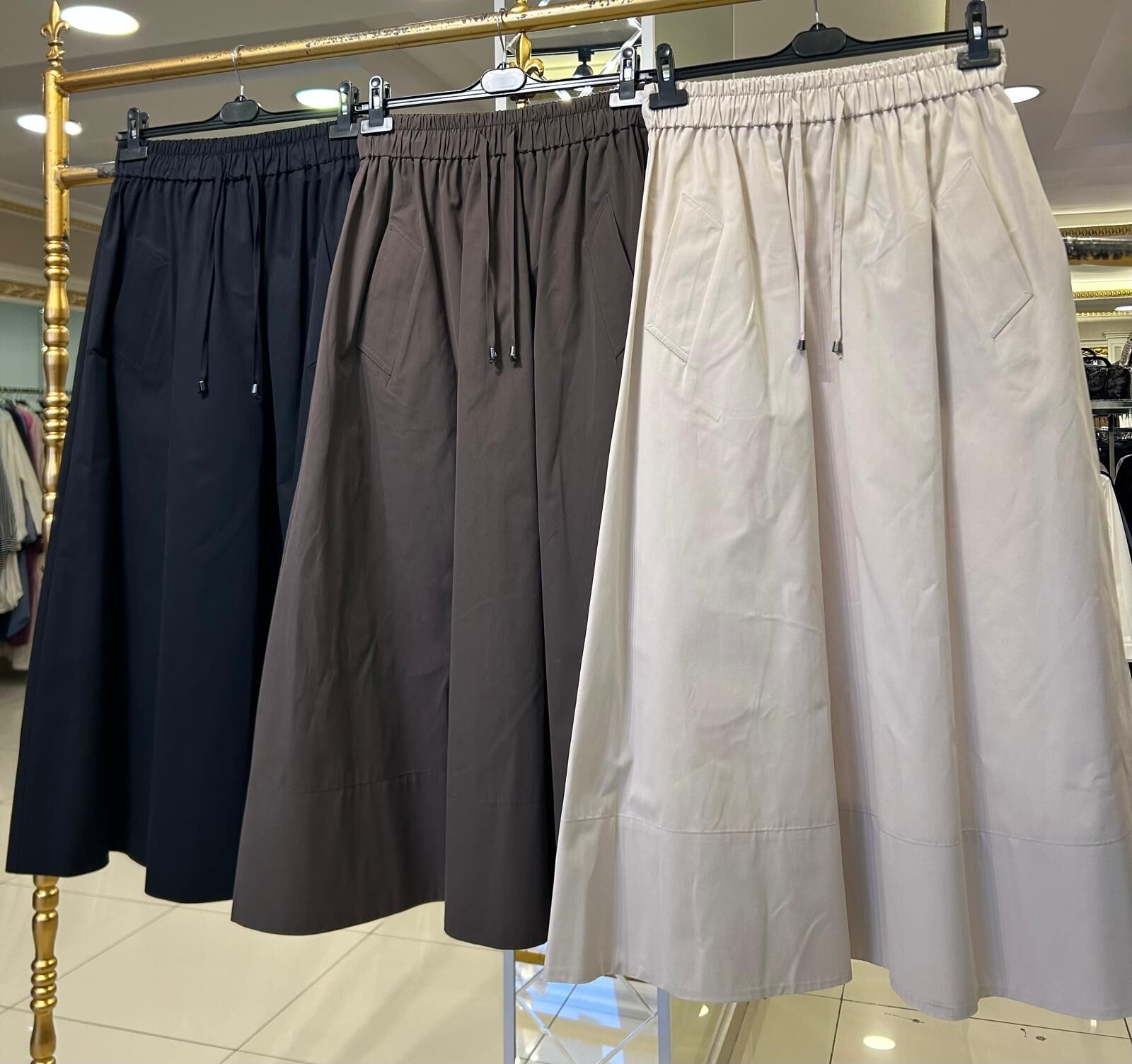 LIZZY KOTON KUMAŞ BELİ LASTİKLİ KİLOŞ ETEK /SENTEZ 5813
