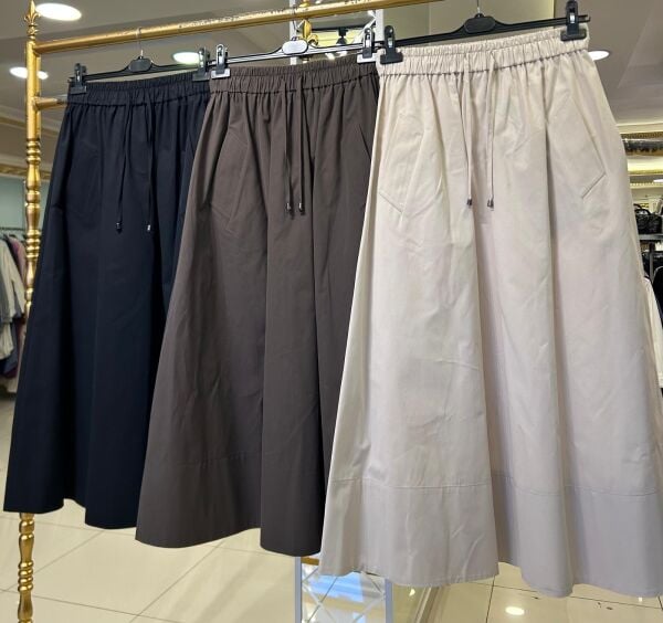 LIZZY KOTON KUMAŞ BELİ LASTİKLİ KİLOŞ ETEK /SENTEZ 5813