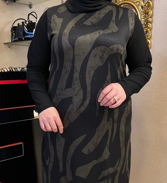 ÇİFT RENKLİ DESENLİ PENYE ELBİSE/BELGİN