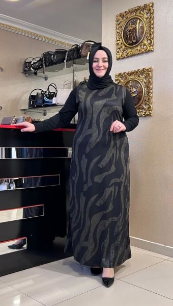 ÇİFT RENKLİ DESENLİ PENYE ELBİSE/BELGİN