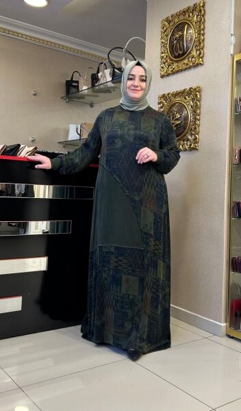 KENDİNDEN DESENLİ İPEK CUPRA ELBİSE /DEFRİNA