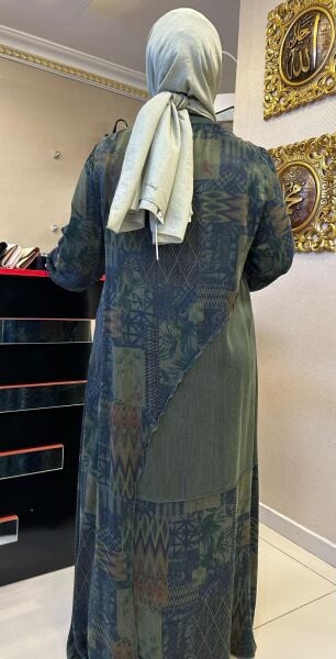 KENDİNDEN DESENLİ İPEK CUPRA ELBİSE /DEFRİNA