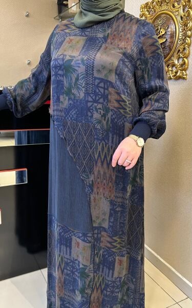 KENDİNDEN DESENLİ İPEK CUPRA ELBİSE /DEFRİNA