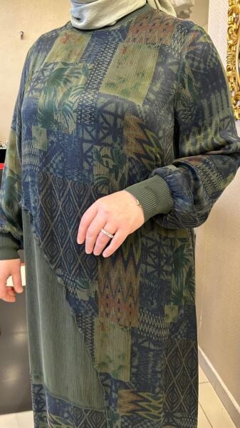 KENDİNDEN DESENLİ İPEK CUPRA ELBİSE /DEFRİNA