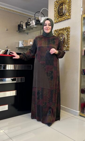 KENDİNDEN DESENLİ İPEK CUPRA ELBİSE /DEFRİNA