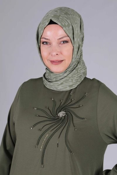 Büyük Beden Tesettür Örme Tunik  Haki