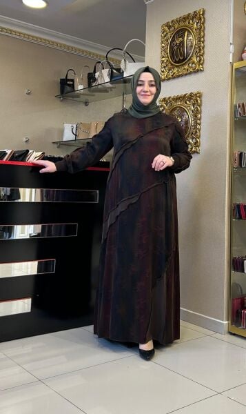 KENDİNDEN DESENLİ RENK GEÇİŞLİ CUPRA ELBİSE /DEFRİNA