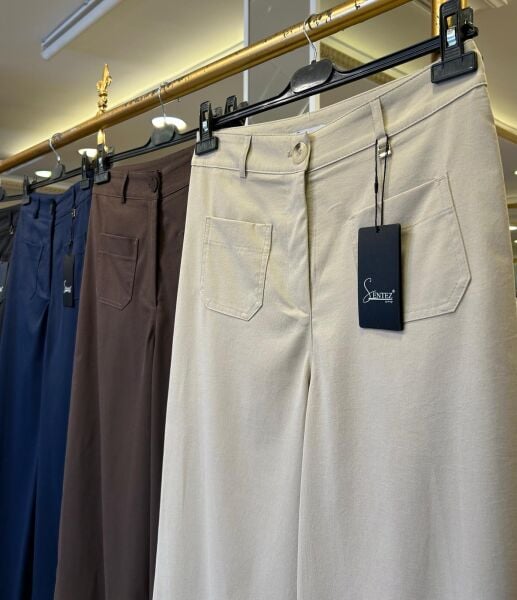 PAMUKLU KUMAŞ LİKRALI GENİŞ PAÇA PANTOLON/ SENTEZ 5663