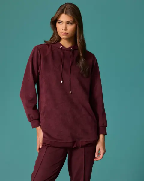 KAPÜŞONLU BAĞCIKLI ETEK UCU GARNİLİ SWEATSHIRT /SEÇİL 1007