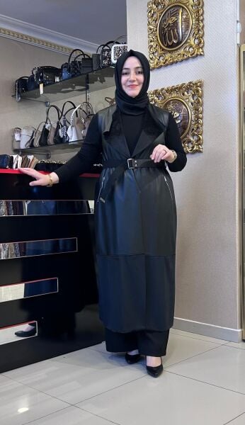 SÜET DTY. KEMERLİ DERİ YELEK/ NURCAN ÇETİN