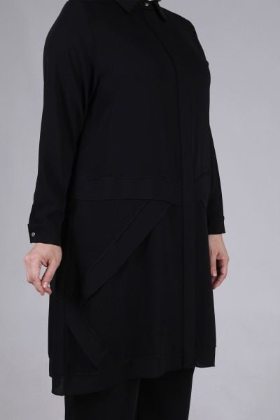 Büyük Beden Tesettür Patchwork Detaylı Pantolonlu Takım