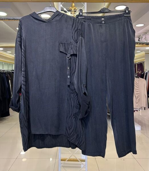 KENDİNDEN DESENLİ KAPÜŞONLU TUNİK PANTOLON TAKIM / TIĞTRİKO