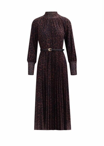 LEOPAR DESEN KEMERLİ ELASTİK BEL ELBİSE