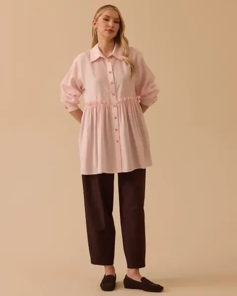 BÜZGÜ DETAYLI OVERSIZE GÖMLEK YAKA TUNİK/ SEÇİL
