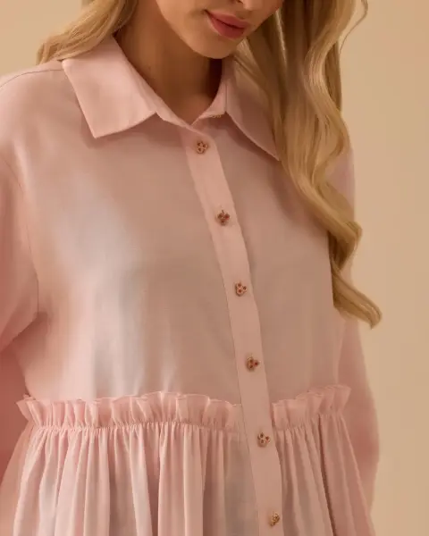 BÜZGÜ DETAYLI OVERSIZE GÖMLEK YAKA TUNİK/ SEÇİL