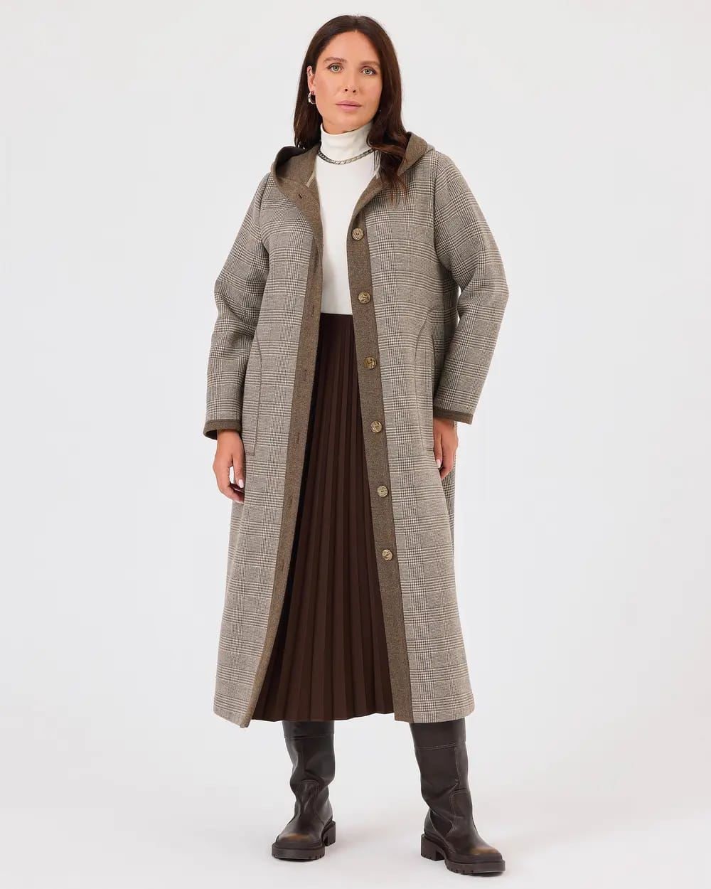 BÜYÜK BEDEN KAPÜŞONLU EKOSE DESEN KAP/ SEÇİL