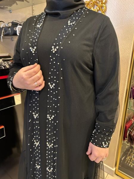 ÜZERİ İNCİ VE TAŞ İŞLEMELİ ABAYA TAKIM/BELGİN