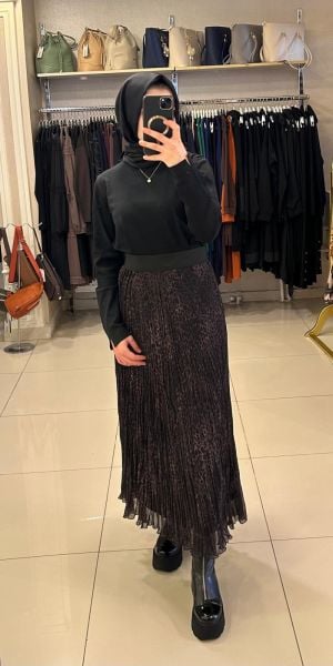 LEOPAR DESEN ŞİFON KIRIŞTIRMA ETEK/SENTEZ