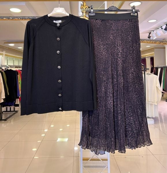 LEOPAR DESEN ŞİFON KIRIŞTIRMA ETEK/SENTEZ