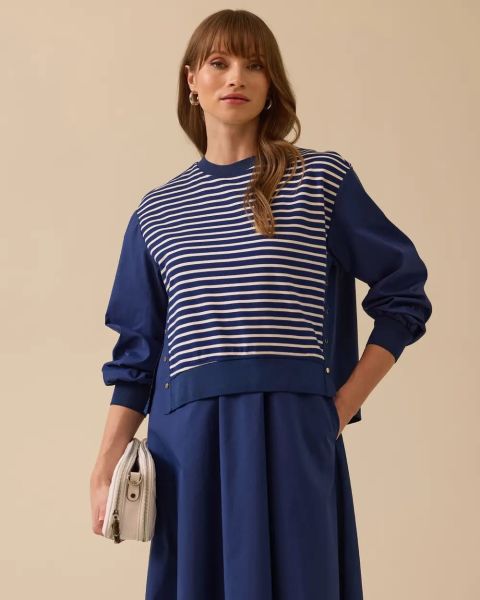 ÇİFT KUMAŞLI ÇİZGİ DETAYLI CEPLİ ELBİSE/SEÇİL