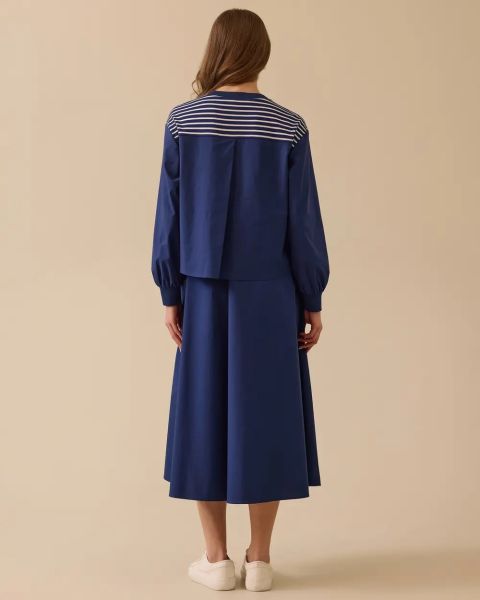 ÇİFT KUMAŞLI ÇİZGİ DETAYLI CEPLİ ELBİSE/SEÇİL