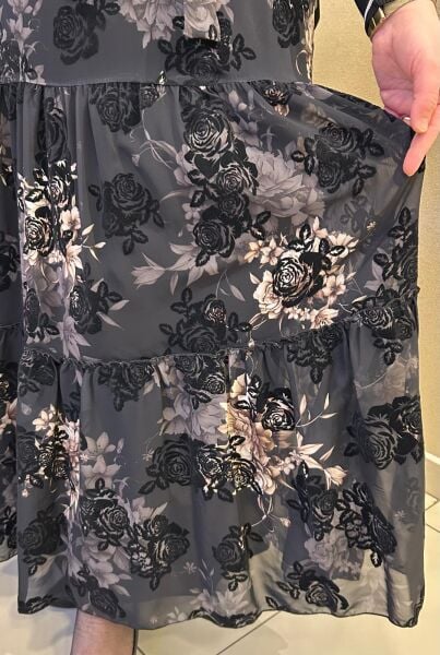 FLOK BASKILI PARÇALI ŞİFON ETEK /GLARE