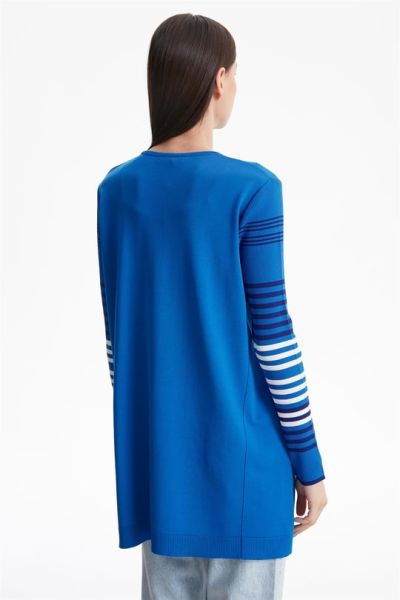 KOLLARI ÇİZGİLİ BASİC RAYON TRİKO TUNİK MAVİ/ TIĞTRİKO