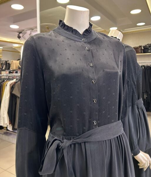 PUANTİYELİ KUŞAKLI CUPRA ELBİSE /DEFRİNA