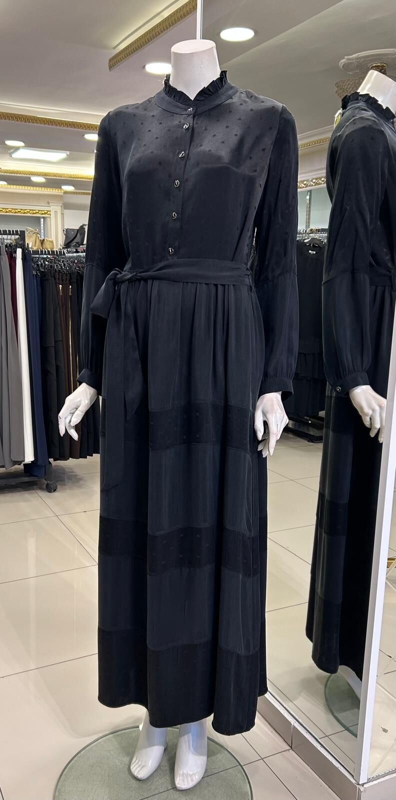 PUANTİYELİ KUŞAKLI CUPRA ELBİSE /DEFRİNA