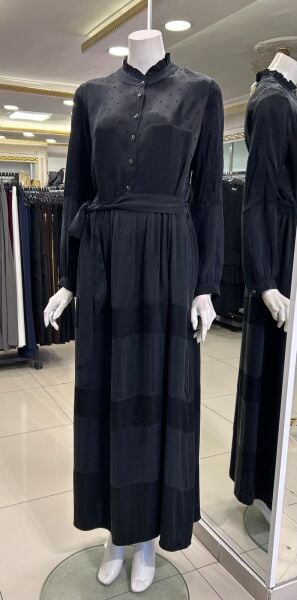 PUANTİYELİ KUŞAKLI CUPRA ELBİSE /DEFRİNA