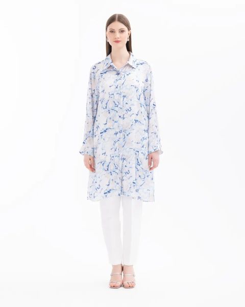 BÜYÜK BEDEN DESENLİ DÜĞME DETAYLI TUNİK