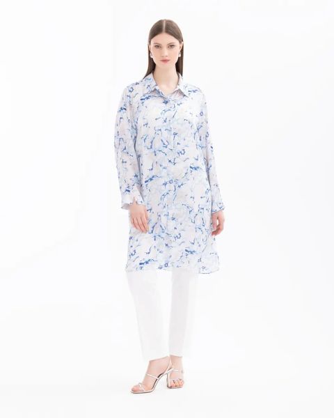 BÜYÜK BEDEN DESENLİ DÜĞME DETAYLI TUNİK